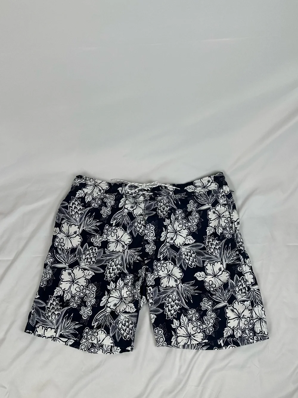 St. John's Bay Navy and White Floral Swim Board Shorts